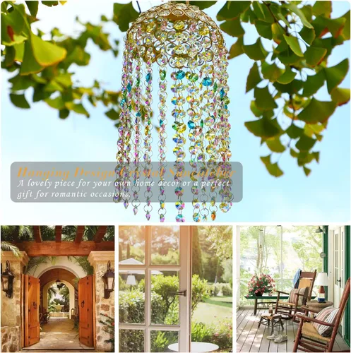 Miniatura 5 de Atrapasueños de Cristal para Ventana Colgante Campanilla de Viento Jardín Porche Hogar Boda Fiesta Fabricante de Arco Iris Perlas de Cristal