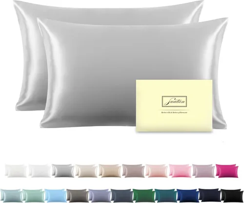 Miniatura 14 de Funda de almohada de seda para cabello y piel, suave, transpirable y sedosa 100% seda Queen, juego de 2, fundas de almohada de seda de morera