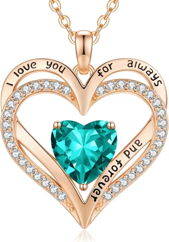 CDE Collares de piedra natal para mujer, plata de ley 925, collar con colgante de corazón para siempre, Navidad, cumpleaños, aniversario, día de San