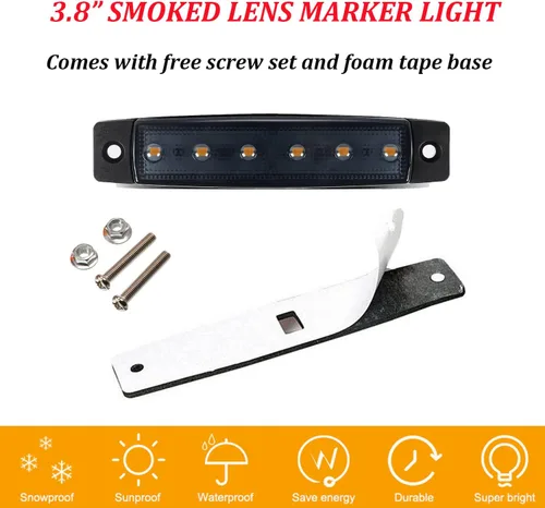 Miniatura 4 de Paquete de 10 Luces Laterales Marcadoras de Remolque DC 12V Verde Ahumado 3.8" 6 LED Barra de Luz de Gálibo Tira de Luz Indicadora de Señal