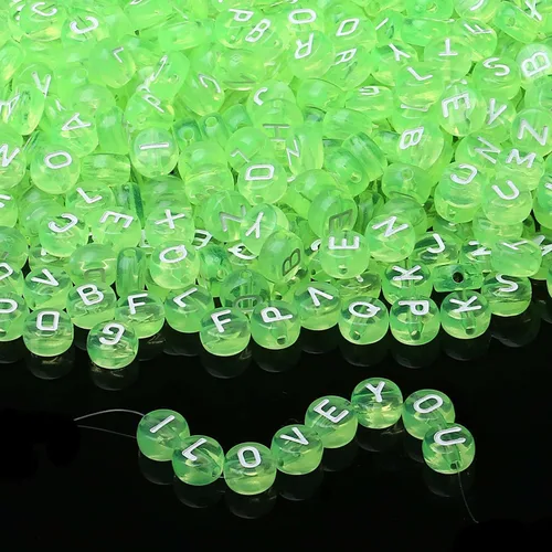 Miniatura 20 de LAIDANLA - 1500 cuentas de letras acrílicas del alfabeto doradas, cuentas redondas blancas de 7×4mm para hacer joyas, pulseras, collares, llaveros