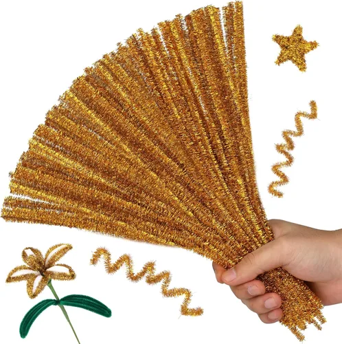 Miniatura 14 de Hssugi Limpiapipas plateadas, 100 piezas de limpiadores de pipas para manualidades, limpiadores de pipas dorados con purpurina a granel