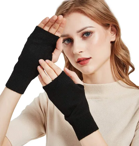 Miniatura 4 de NOVAWO guantes mitones sin dedos, con agujero para dedo pulgar, cálidos, 100% casimir, para hombre y para mujer