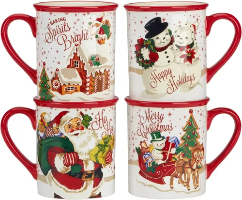 Miniatura 6 de Certified International Santa's Retro Set de 4 tazas: 5.25" x 3.75" x 4.25" 18 onzas, ideal para cacao caliente junto a la chimenea, café, un café
