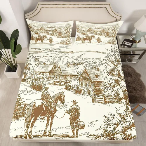 Miniatura 15 de Erosebridal Sábana bajera ajustable de vaquero, tamaño individual, desierto salvaje oeste americano, ilustración dibujada a mano, para decoración