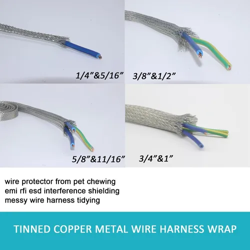 Miniatura 9 de Funda de blindaje de cable trenzado de cobre estañado, revestimiento de telar de alambre de metal, protector EMI RFI ESD, malla de conexión a tierra