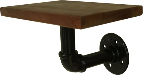 Miniatura 3 de CVHOMEDECO. Tubo de agua rústico de hierro vintage con estante de almacenamiento de tablero de madera, estante de exhibición montado en la pared