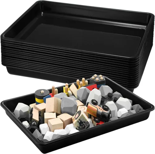 Maitys 15 bandejas planas de plástico de 16.1 x 11.8 pulgadas, bandeja de almacenamiento sensorial, contenedores apilables para aula para oficina,