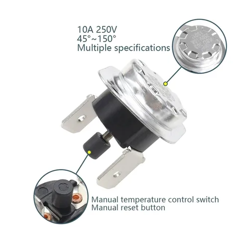 Miniatura 3 de KSD301 KSD303 10A 45 150 C Degrees Celsiu Manual Reset Thermostat Normally Closed Temperature Switch Temperature Control 1Pcs(100C)