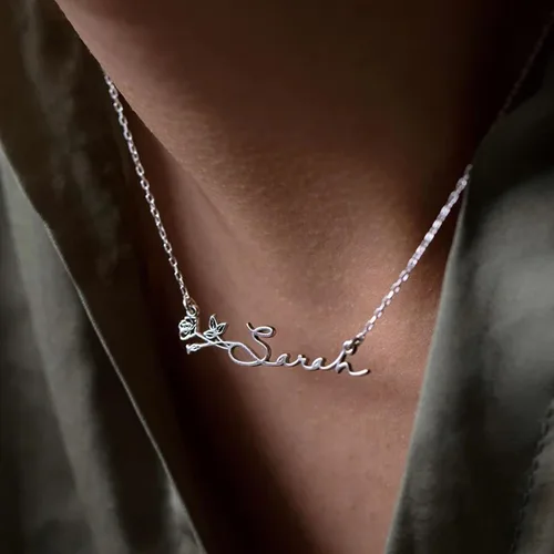 Miniatura 7 de TRANGEL Custom Birth Flower Name Necklace Personalized 18K Gold Plated Birth Month Flower Necklace Dainty Floral Pendant Jewelry Mothers Birthday