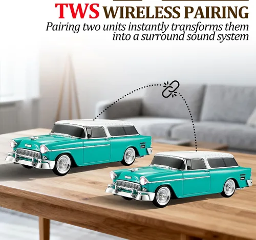 Miniatura 3 de Altavoz Bluetooth retro en forma de automóvil, calidad de sonido de alta definición, emparejamiento TWS, múltiples salidas de interfaz, altavoz Verde