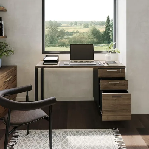 Miniatura 6 de Crafts and Comfort - Escritorio para computadora de oficina Milano de diseño moderno con 3 cajones de bloqueo, escritorio de madera industrial