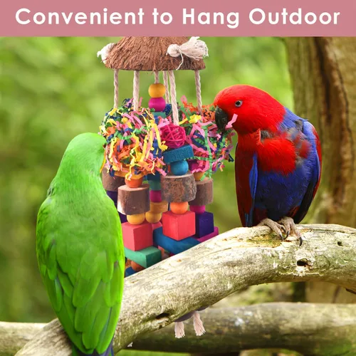 Miniatura 3 de KATUMO Juguetes para loros, juguetes grandes para masticar pájaros, accesorio de jaula de loros medianos, juguetes de bloques de madera coloridos