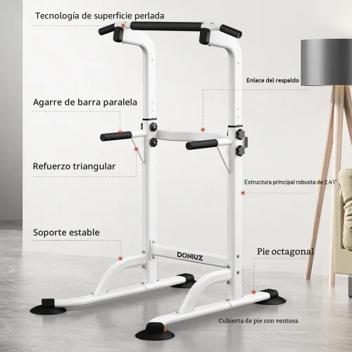 Miniatura 2 de DONIUZ Torre de Potencia Barra de Dominadas y Estación de Fondos, Gimnasio Multifuncional para Casa, Equipo de Entrenamiento de Fuerza, Altura Blanco