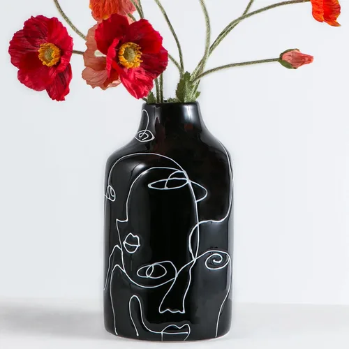 Miniatura 9 de Kimdio - Jarrón de cerámica con diseño de cara irregular, florero decorativo para decoración del hogar, sala de estar, oficina, centro de mesa, mesa