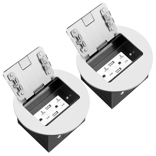 Miniatura 10 de Kit de toma de corriente eléctrica de piso empotrado, salida dúplex GFCI circular oculta de 20 amperios, salida de receptáculo resistente a
