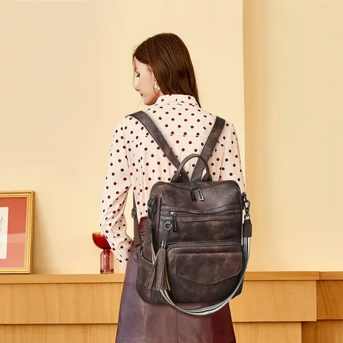 Miniatura 2 de OPAGE Mochila Bolso para Mujeres de Cuero Diseñador de Moda Mochila Bolso Mochila de Viaje Bolsas de Hombro para Damas con Muñequera, Mochilas