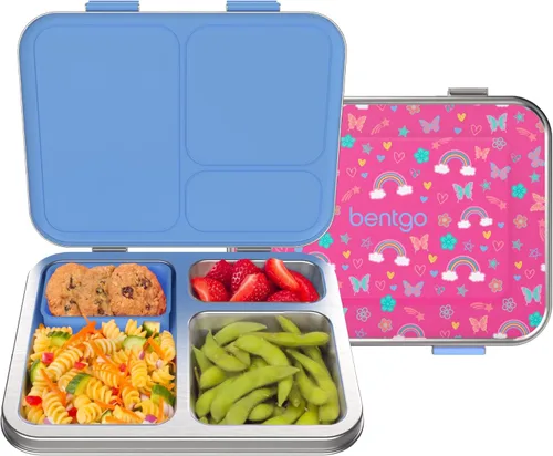 Miniatura 11 de Bentgo Lonchera de acero inoxidable para niños, resistente a las fugas, 3 compartimentos con recipiente de silicona adicional, duradera, ecológica
