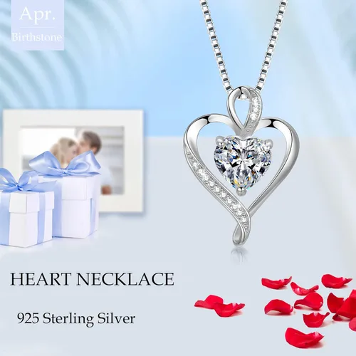 Miniatura 2 de LAVUMO Heart Necklaces for Women 925 Sterling Silver Pendant Jewelry Necklace Silver Rose Gold Love Birthstone Necklace for Her Girlfriend Wife