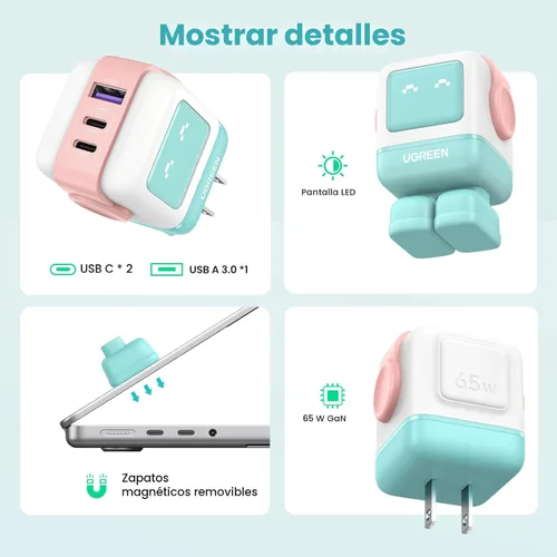 Miniatura 3 de UGREEN Uno - Bloque de cargador USB C de 65 W, cargador GaN de 3 puertos de carga rápida para iPhone 17, regalos para mujeres, para MacBook Pro/Air
