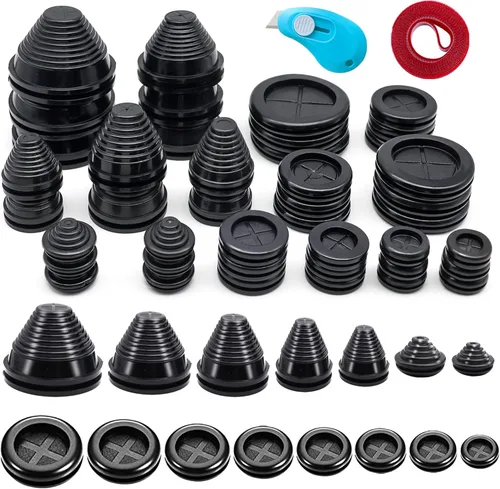 Miniatura 9 de Vrupin Kit Surtido de 66 Ojales de Goma, Tapones para Orificios de Taladro Cortafuegos Protección de Cables, 6 Tamaños 1-13/16" 1-1/2" 1" 7/8" 5/8