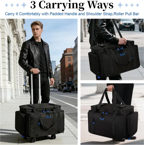 Miniatura 8 de Bolsa de cable para DJ con bolsillo para laptop y micrófono, bolsa de DJ para equipo y accesorios de música con divisores desmontables, almohadilla
