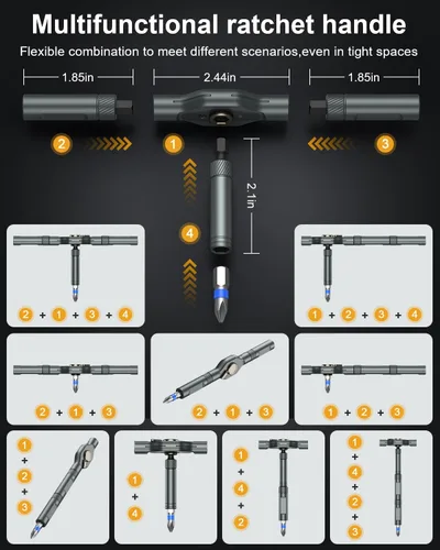 Miniatura 3 de Bomivoi Juego de destornilladores magnéticos, mini juego de destornilladores de trinquete de combinación flexible portátil con mango en T, puntas