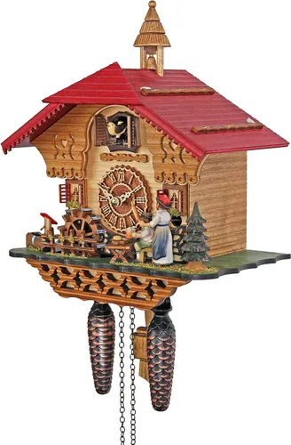 Miniatura 2 de Trenkle Reloj de cuco de cuarzo Casa de la Selva Negra con Mujer de la Selva Negra en Movimiento y Rueda de Molino, con Música TU 4215 QM