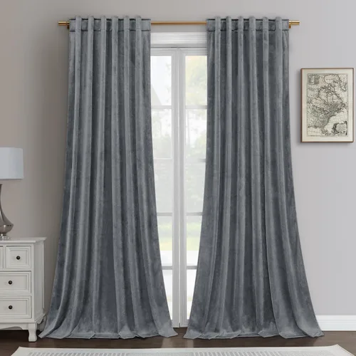 Miniatura 17 de HOMEIDEAS Cortinas opacas de terciopelo gris, 52 x 108 pulgadas, oscurecimiento de la habitación, aislamiento térmico, bolsillo con pestaña trasera
