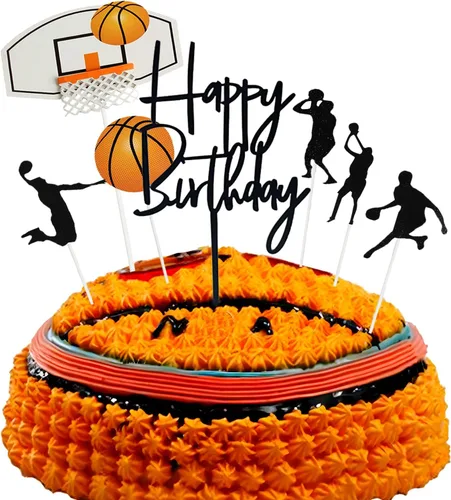 Miniatura 10 de Juego de 7 letras de baloncesto DIY feliz cumpleaños para niño pastel decoración de fiesta de pasteles deportes suministros de fiesta