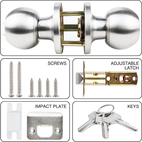 Miniatura 4 de GSCZ - Pomo de puerta con llave para cerraduras de puerta de dormitorio con llaves, perilla de puerta de acero inoxidable con cerradura y llave