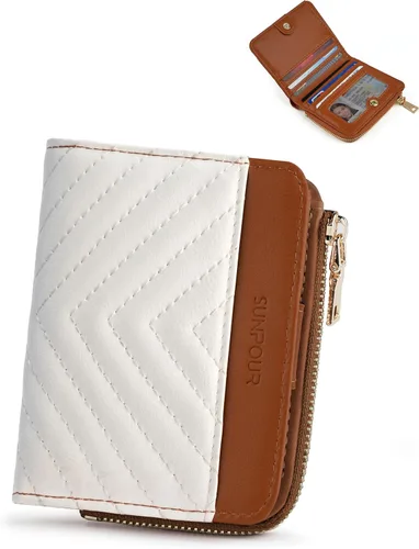 Billeteras pequeñas y plegables para mujer, mini-cartera RFID para mujer, tarjetero delgado con bolsillo con cremallera para monedas y 2 ventanas de