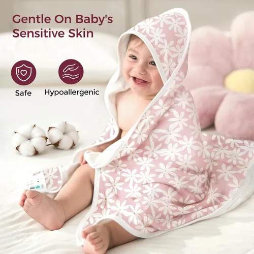 Miniatura 3 de Momcozy Toalla de bebé con capucha, ultra suave y absorbente, juego de toallas de baño grandes para mayor comodidad y suavidad en la piel del bebé