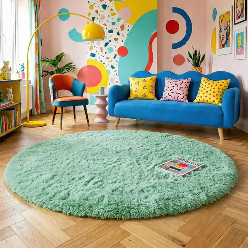 Miniatura 56 de Amdrebio Alfombra Redonda Azul Marino Oscuro de 4 Pies para Habitación de Niños Dormitorio, Alfombras de Área Circulares de Felpa Shag Esponjosa