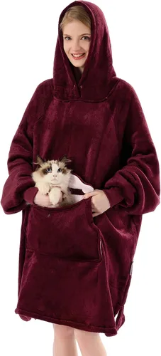 Miniatura 27 de Krifey Manta con capucha de sherpa de gran tamaño como regalo de cumpleaños para mamá, mujer, novia, hombre, acogedora sudadera con bolsillo gigante