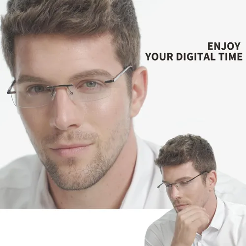 Miniatura 6 de Paquete de 3 lentes de lectura para hombre, bloqueo de luz azul, lectores de anteojos ligeros de metal sin montura para hombre, antifatiga ocular
