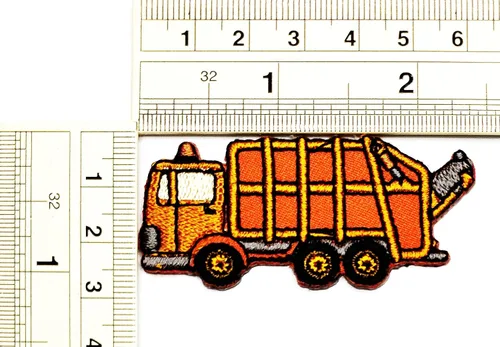 Miniatura 3 de Umama Juego de 2 mini parches para manualidades, camiones de basura, retroexcavadora amarilla, excavadora, parche de dibujos animados, bordado