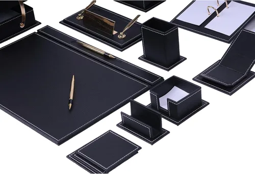 Organizadores de escritorio - Accesorios de escritorio - Organizador de escritorio de cuero - Juego de escritorio de cuero regenerado - Accesorios