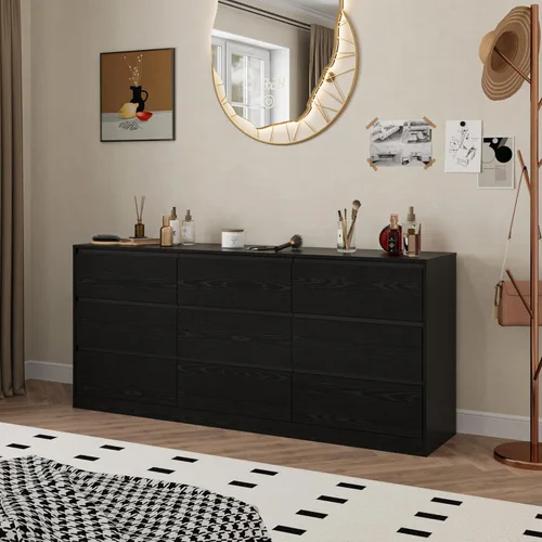Miniatura 5 de Cómoda de 70.9 pulgadas para dormitorio con 9 cajones, cómoda grande y moderna con cajones profundos, cómoda doble ancha sin manijas, organizador
