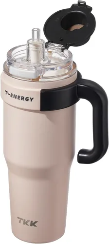 Miniatura 16 de TKK Vaso de 27 onzas con asa y popote, botella aislada con revestimiento de cerámica, taza de viaje 100% a prueba de fugas para agua, té helado