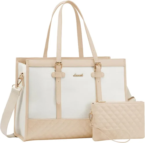 Miniatura 18 de LOVEVOOK Bolsa para Laptop para Mujeres de 15.6 pulgadas Bolsa Tote de Lona para Laptop, Bolsa de Trabajo de Gran Capacidad con Cartera de Mano