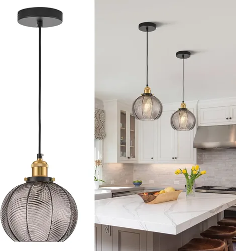 Miniatura 15 de Lámpara Colgante Vintage de 7.8 Pulgadas, Luces Colgantes de 1 Luz para Fregadero de Cocina con Vidrio Verde Soplado a Mano, Pequeña Lámpara