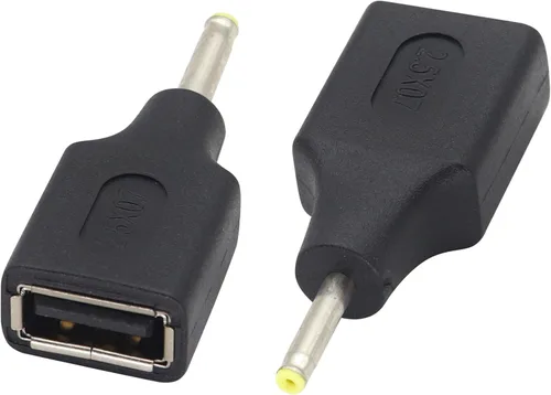 Paquete de 2 adaptadores de corriente CC de 2.5 × 0.028 in a USB CC USB 2.0 A hembra a CC 2.5 × 0.028 in macho 5 V CC conector de barril de carga de
