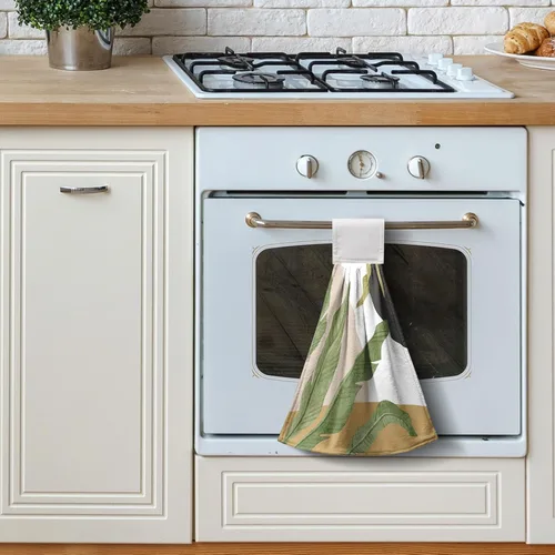 Miniatura 2 de Juego de 2 toallas de cocina colgantes de hojas tropicales de verano, color verde, hojas de palmera, con bucles para colgar, suaves y absorbentes