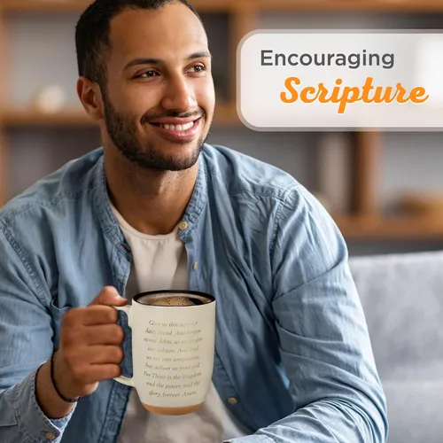 Miniatura 4 de Christian Art Gifts Taza de café de cerámica con base de arcilla blanca – 15 oz. Taza de café y té inspiradora sin plomo ni cadmio para hombres