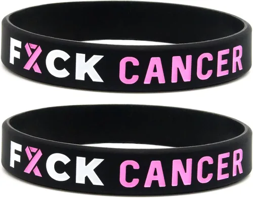 Fuck Cancer Pulseras con cinta rosa para concienciar sobre el cáncer de mama (paquete de 6) – Paquete a granel de 6 pulseras de cáncer Fck para