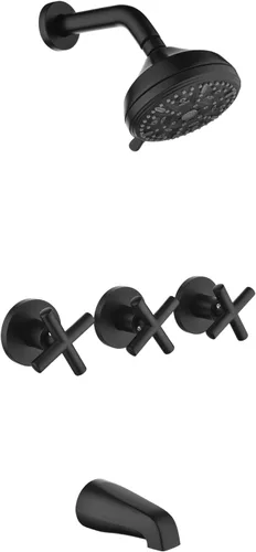 Miniatura 14 de Juego de grifo de ducha de 3 manijas con caño de bañera, juego combinado de grifos de bañera y ducha, sistema de ducha completo, kit de acabados
