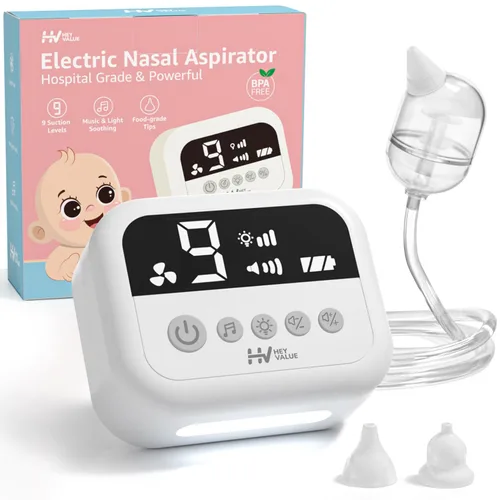 HEYVALUE Aspirador Nasal para Bebé, Ventosa Nasal de Grado Hospitalario con 9 Niveles de Succión, Luz Nocturna y Función Tranquilizante de Canciones