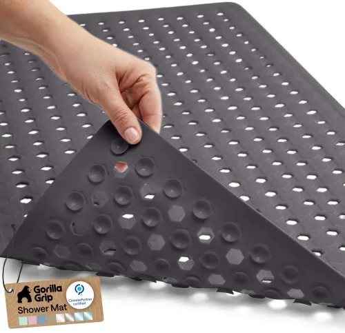 Miniatura 37 de GORILLA GRIP Alfombrilla para bañera patentada, lavable a máquina, con ventosas y orificios de drenaje para mantener las bañeras limpias, suave