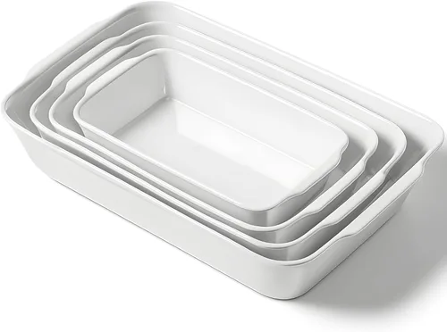 Miniatura 16 de HOMBENE - Cacerola blanca de 1.2 cuartos de galón, bandeja para lasaña para horno, utensilios para hornear, pequeña fuente de cerámica para hornear